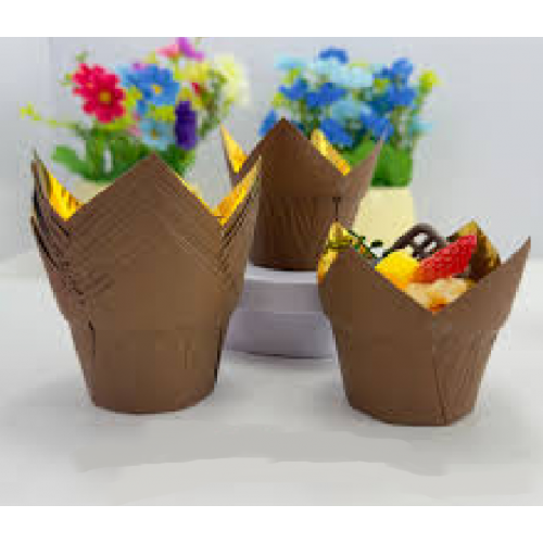 C/CAKE CUP TULIP FOIL LINED BROWN 12PC C/CAKE CUP TULIP FOIL LINED BROWN 12PC
